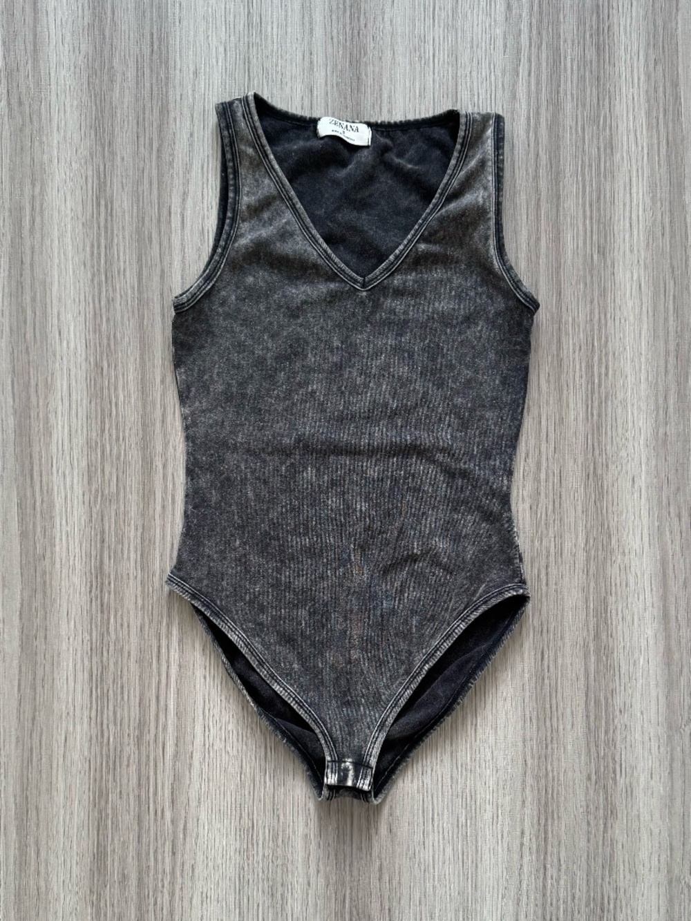 Zenana Washed V Neck Bodysuit Black S